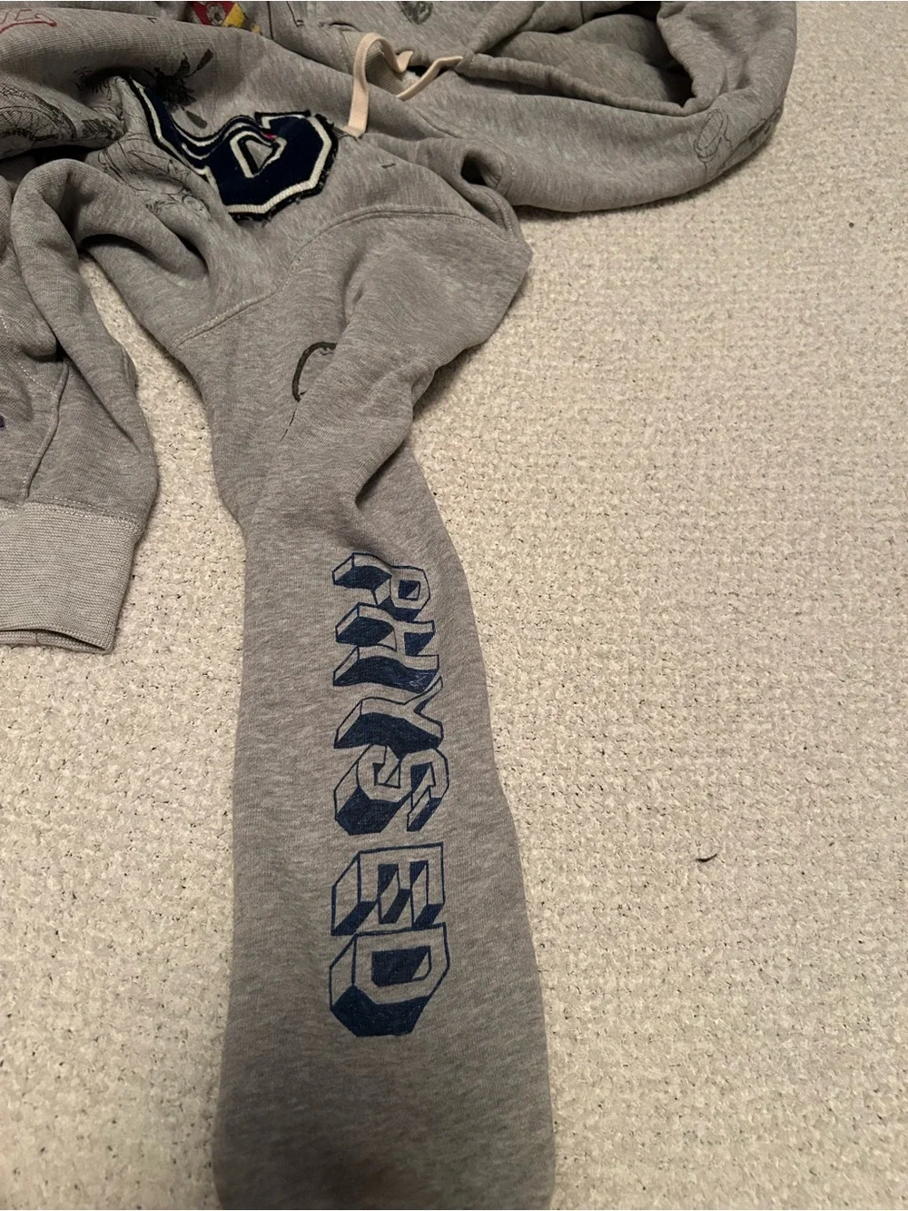 Large Polo Ralph Lauren Varsity Oxford Print Grey Hoodie